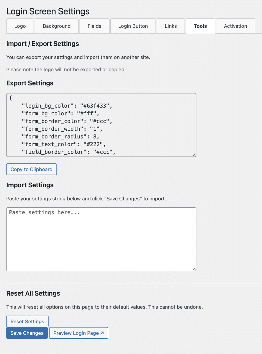 Import/Export options